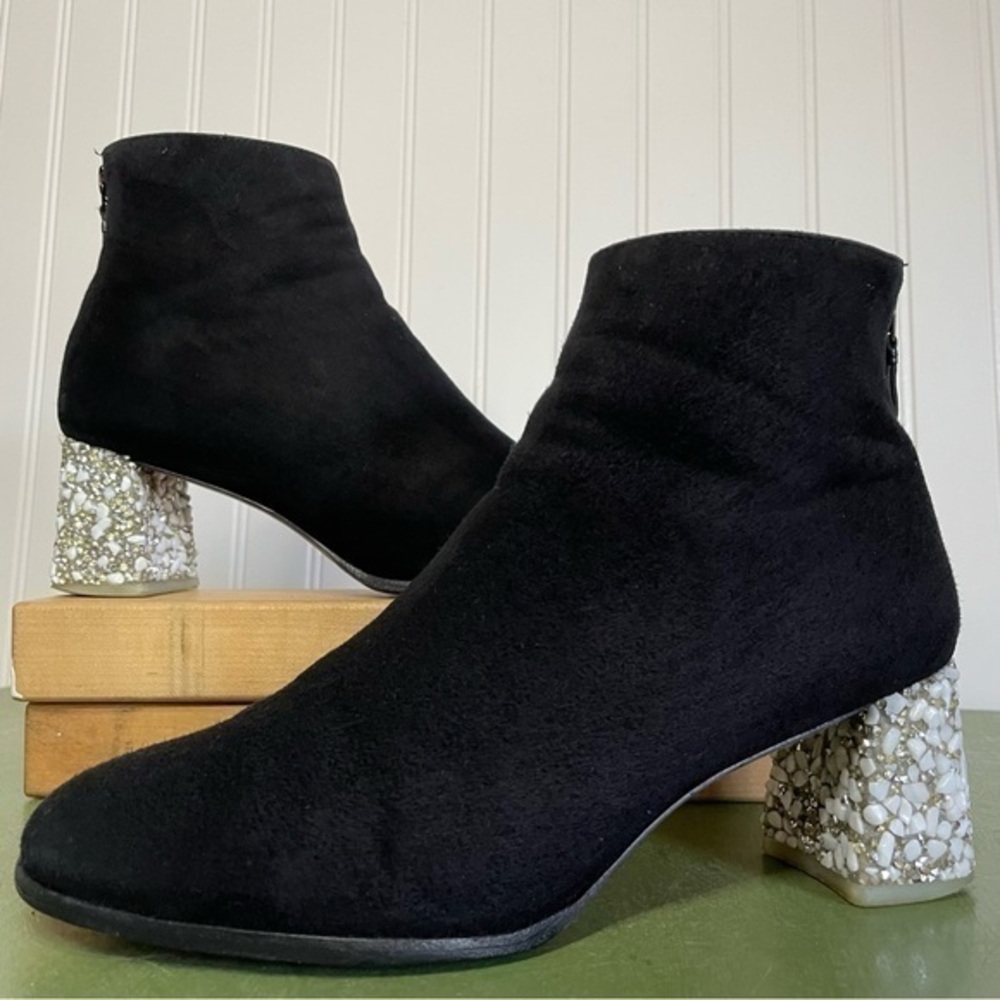 Sophia Webster STELLA Mid-Heel Boots w Crushed Crystal Heels